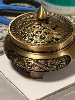 Brass Dragon Incense Burner with Lid